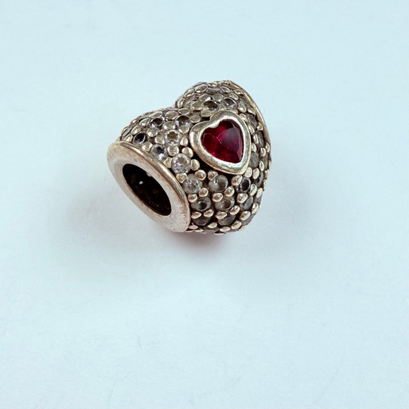 Pandora In My Heart Red Ruby & CZ Heart Shape Sterling Silver 925 Charm ALE - Picture 3 of 7